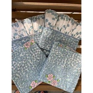 Vtg 70s Set 4 Martex Barbara Brody Blue Floral Pillowcases